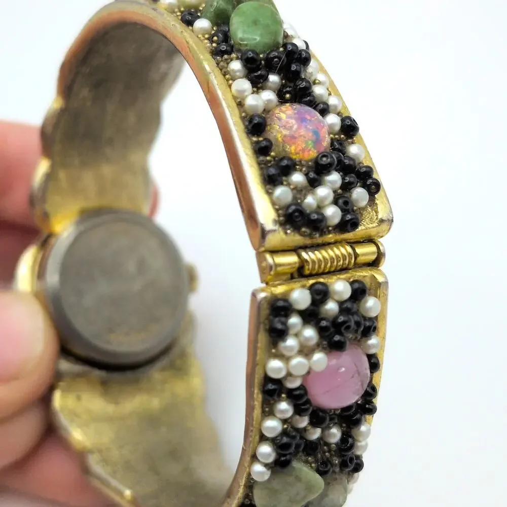 Vintage Norman Hidden Dial Beaded Clamper Bracelet Watch *As Is - Non Working